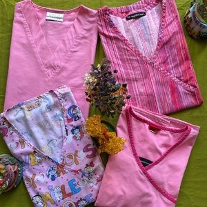👚4 Assorted Pink Ladies Scrubs- 👚Plain & Printed